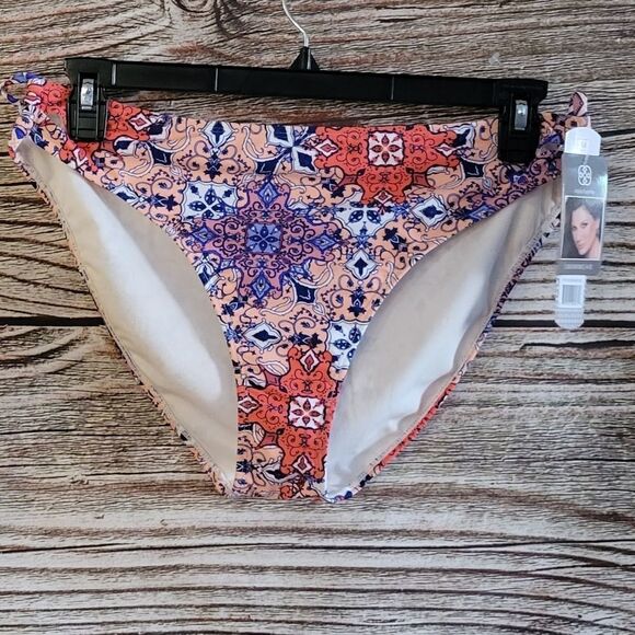 "Daisy Fuentes " Woman's bikini Bottoms 👙 Size: 14 peach/blue/white NWT - Picture 2 of 8